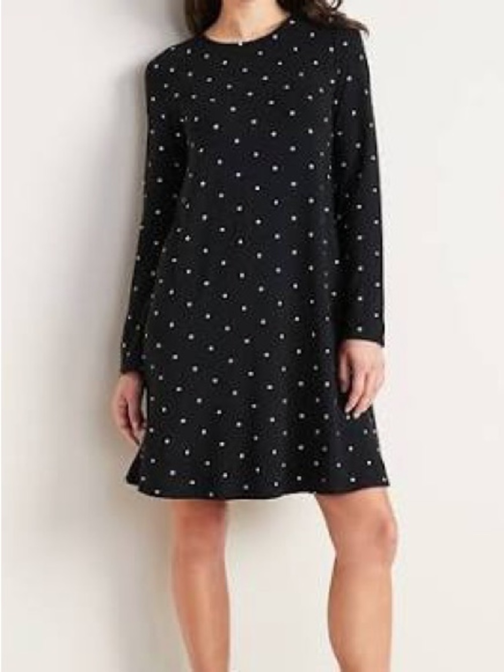 Old Navy Black White Polka Dot Long Sleeve Swing Dress S
